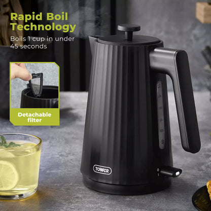 Tower EcoForm Rapid Boil Kettle & 4 Slice Toaster Kitchen Set (Black)