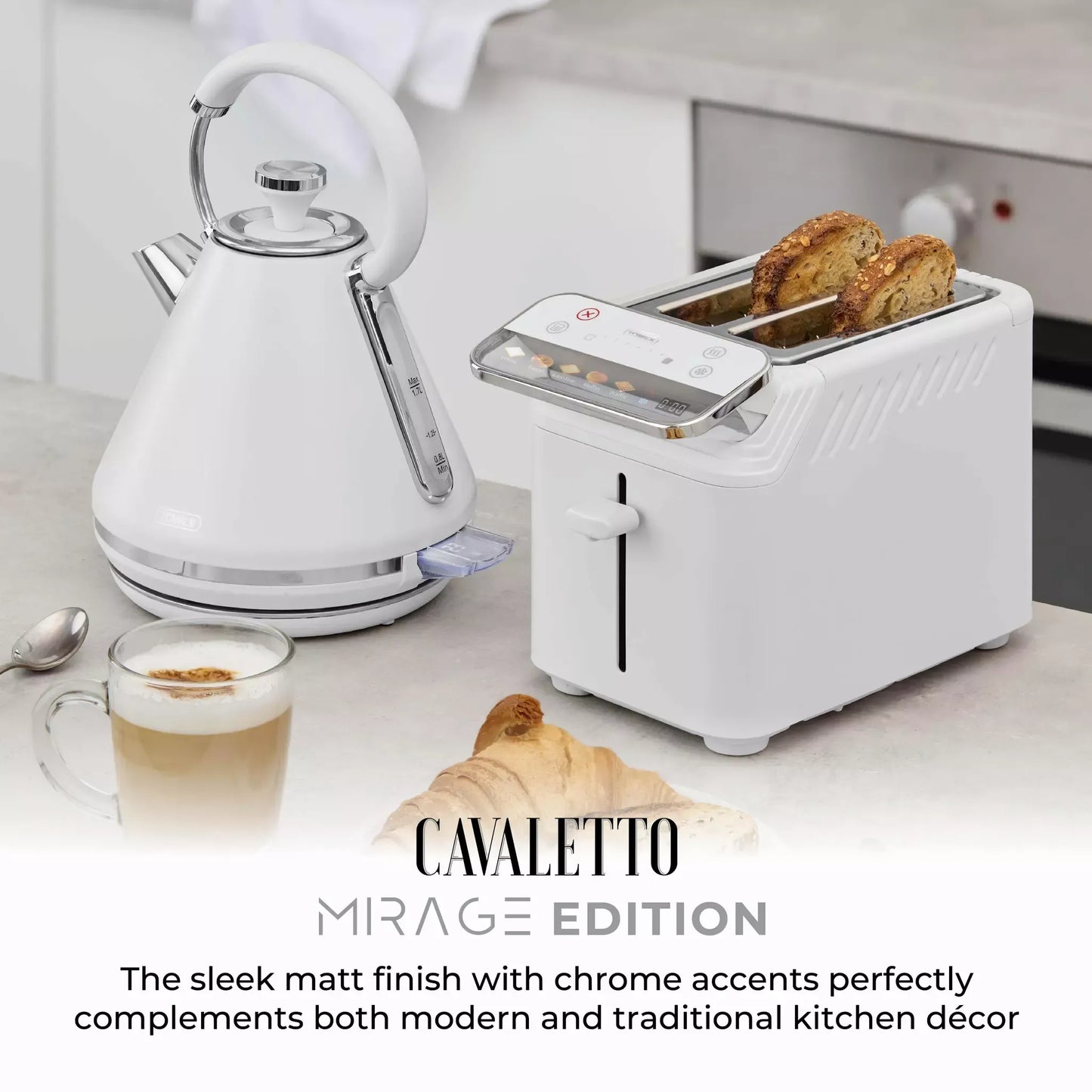 Tower Tower Mirage Digital Pyramid Kettle & 2 Slice Toaster Kitchen Set (White)