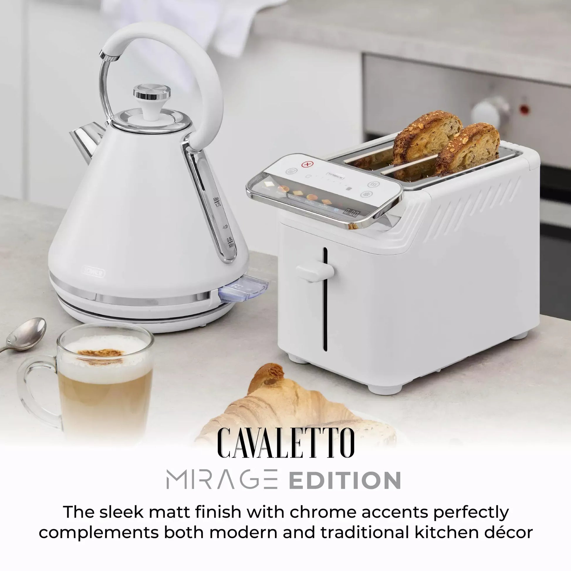 Tower Tower Mirage Digital Pyramid Kettle & 2 Slice Toaster Kitchen Set (White)
