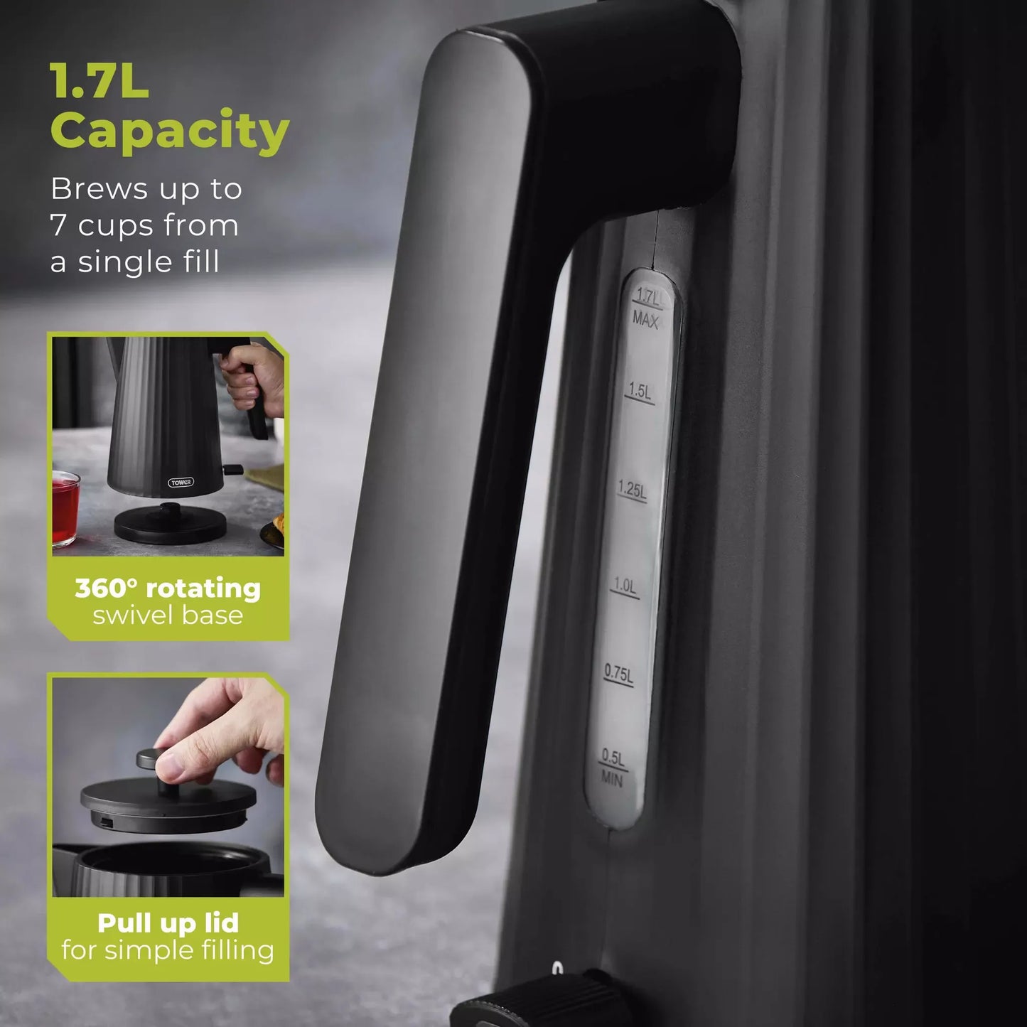 Tower EcoForm Rapid Boil Kettle & 4 Slice Toaster Kitchen Set (Black)