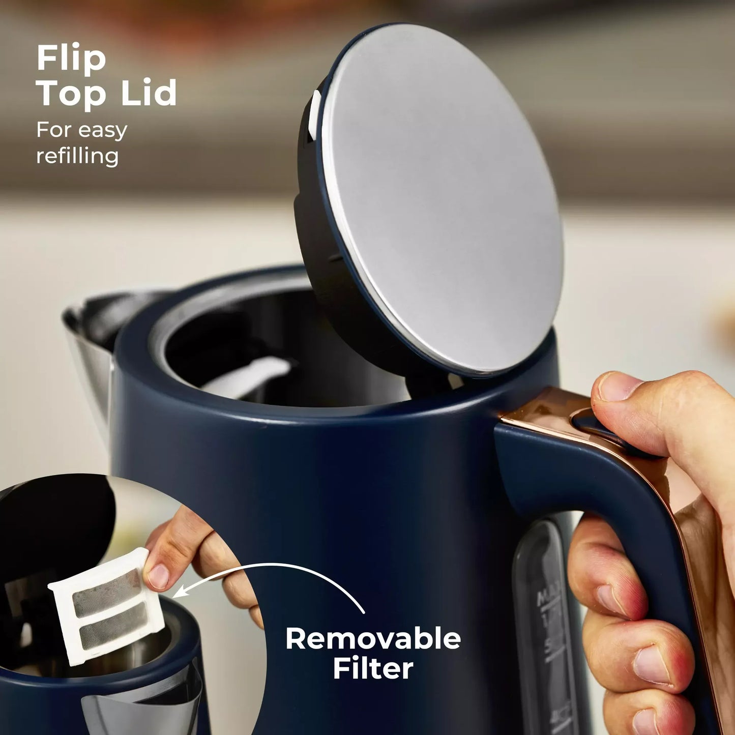 Tower Tower Cavaletto Jug Kettle & 4 Slice Toaster Kitchen Set (Midnight Blue)