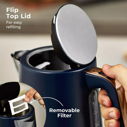 Tower Tower Cavaletto Jug Kettle & 4 Slice Toaster Kitchen Set (Midnight Blue)