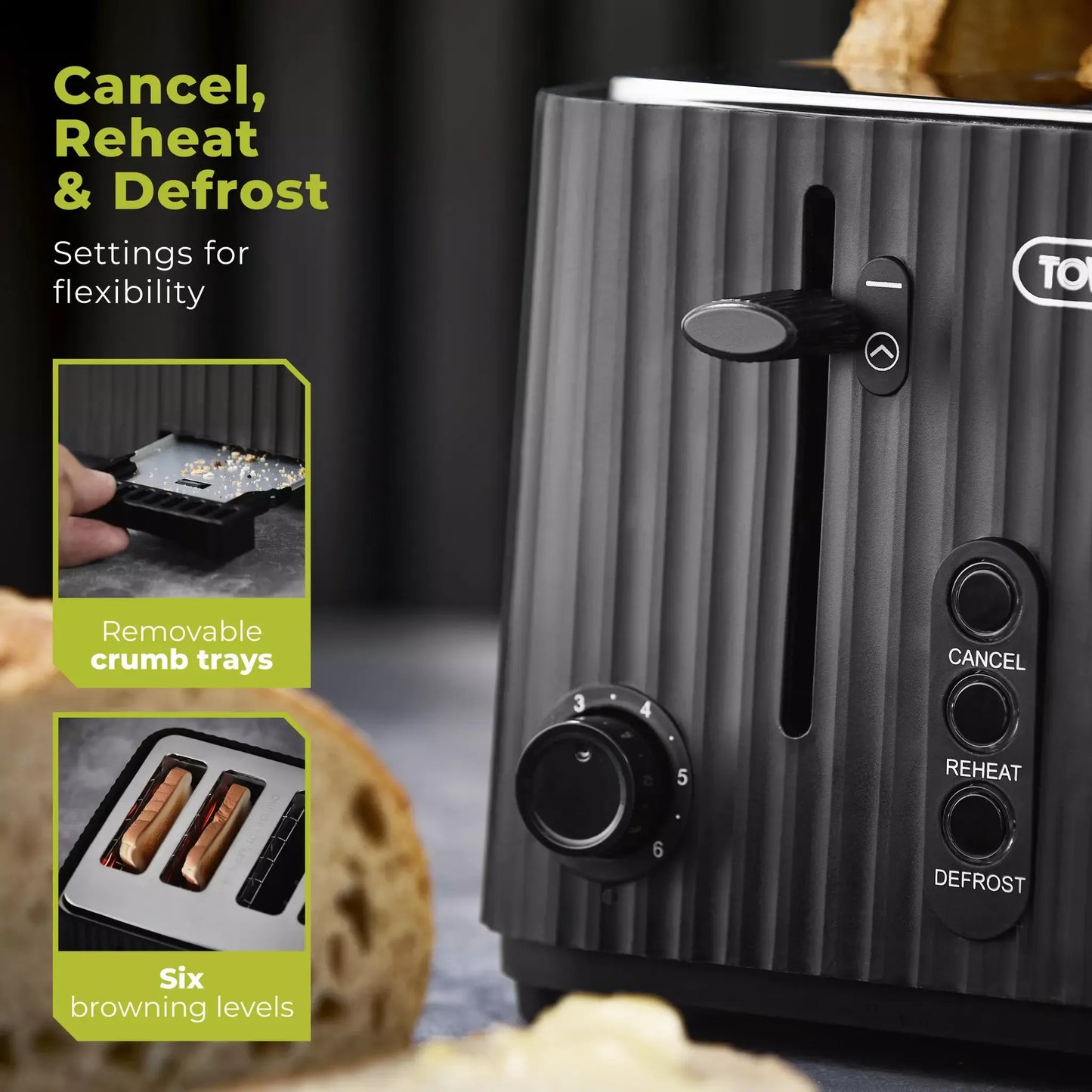 Tower EcoForm Rapid Boil Kettle & 4 Slice Toaster Kitchen Set (Black)