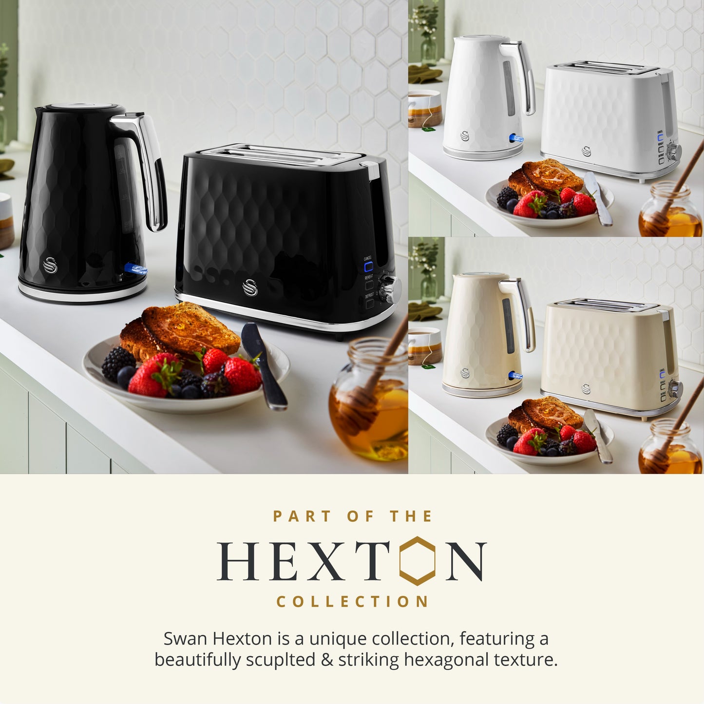 Swan Swan Hexton Kettle & 2 Slice Toaster Kitchen Set (Cream)