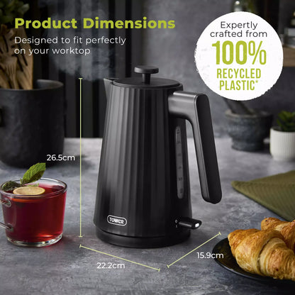 Tower EcoForm Rapid Boil Kettle & 4 Slice Toaster Kitchen Set (Black)