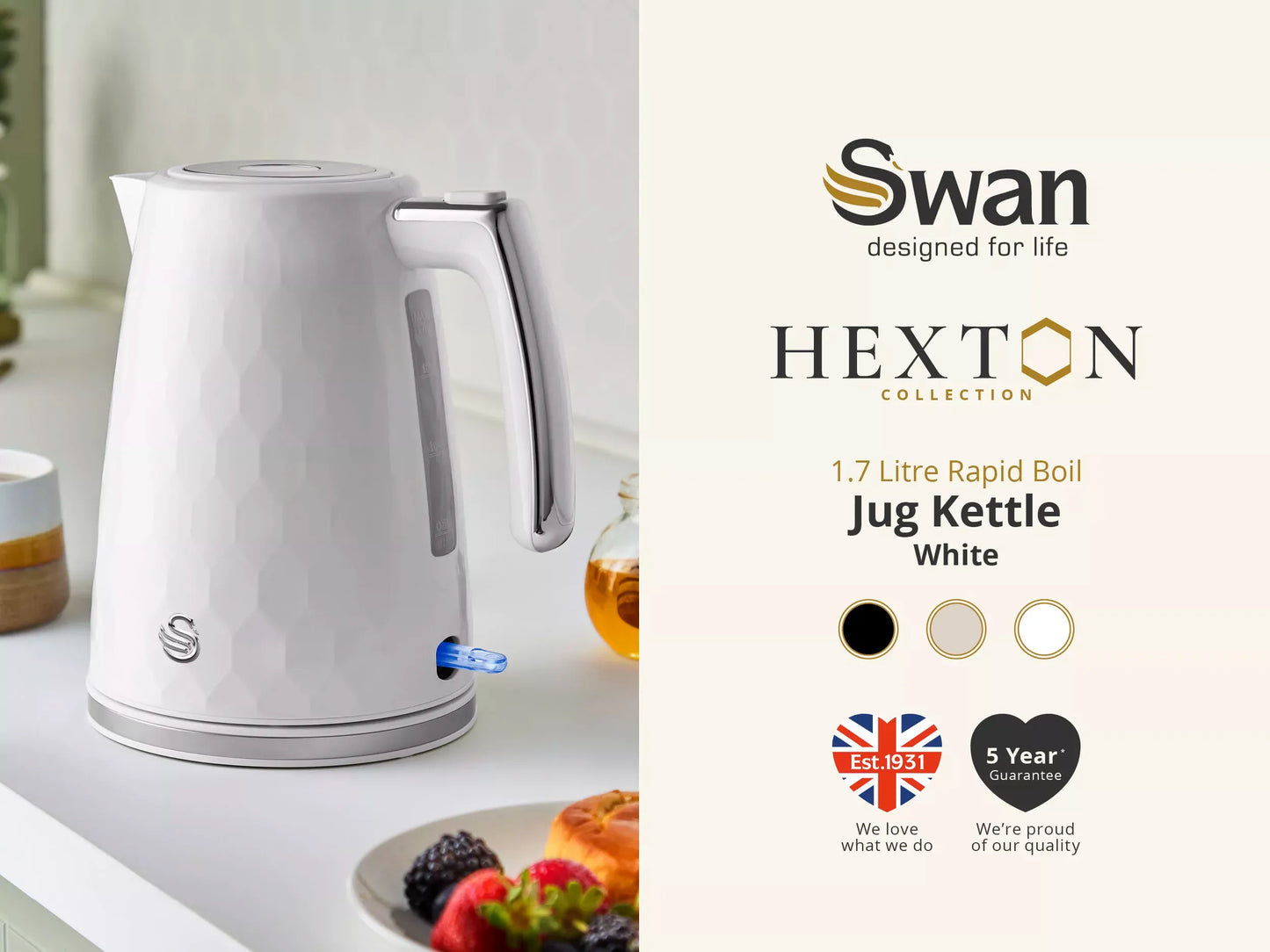 Swan Swan Hexton Kettle & 2 Slice Toaster Kitchen Set (White)