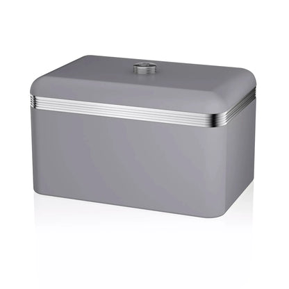 Swan Retro Pyramid Kettle, 4 Slice Toaster, Bread Bin, Canisters & Towel Pole Kitchen Set (Grey)
