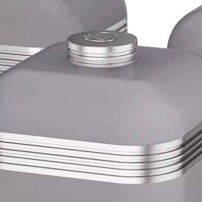 Swan Retro Pyramid Kettle, 4 Slice Toaster, Bread Bin, Canisters & Towel Pole Kitchen Set (Grey)
