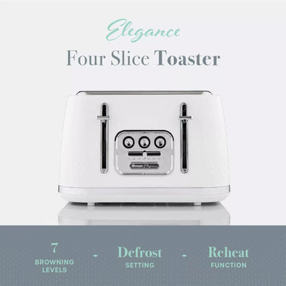 Swan Swan Elegance Kettle, 4 Slice Toaster, Bread Bin, Canisters, Towel Pole & Mug Tree Set (White)