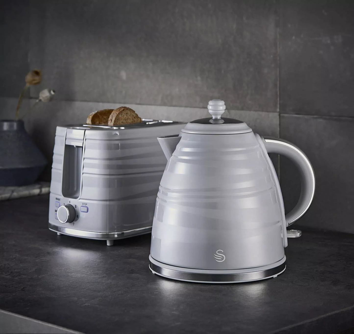 Swan Swan Symphony Kettle & 2 Slice Toaster Kitchen Set (Grey)