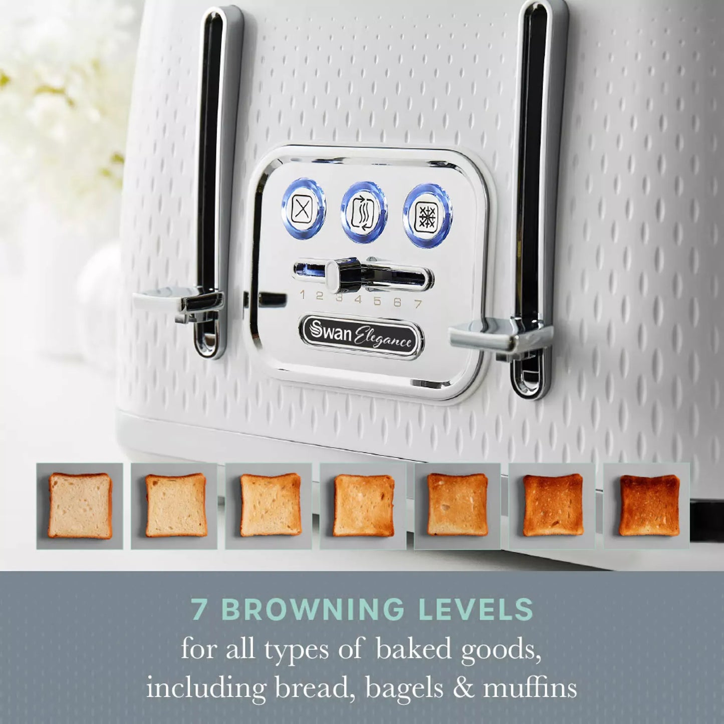 Swan Swan Elegance Kettle, 4 Slice Toaster, Bread Bin, Canisters, Towel Pole & Mug Tree Set (White)