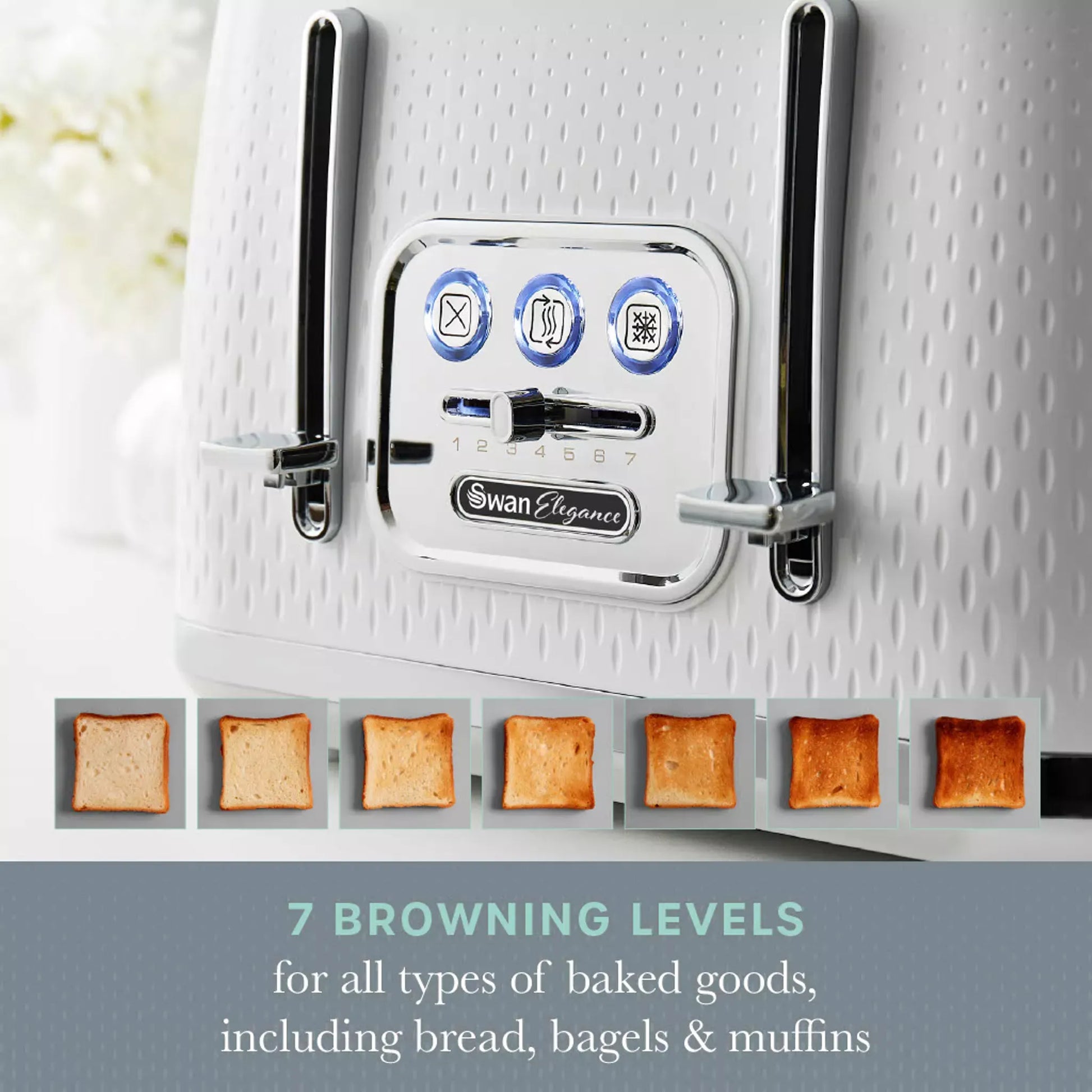 Swan Swan Elegance Kettle, 4 Slice Toaster, Bread Bin, Canisters, Towel Pole & Mug Tree Set (White)