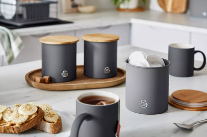 Swan Swan Nordic Kettle, 2 Slice Toaster, Bread Bin & Canisters Kitchen Set (Grey)