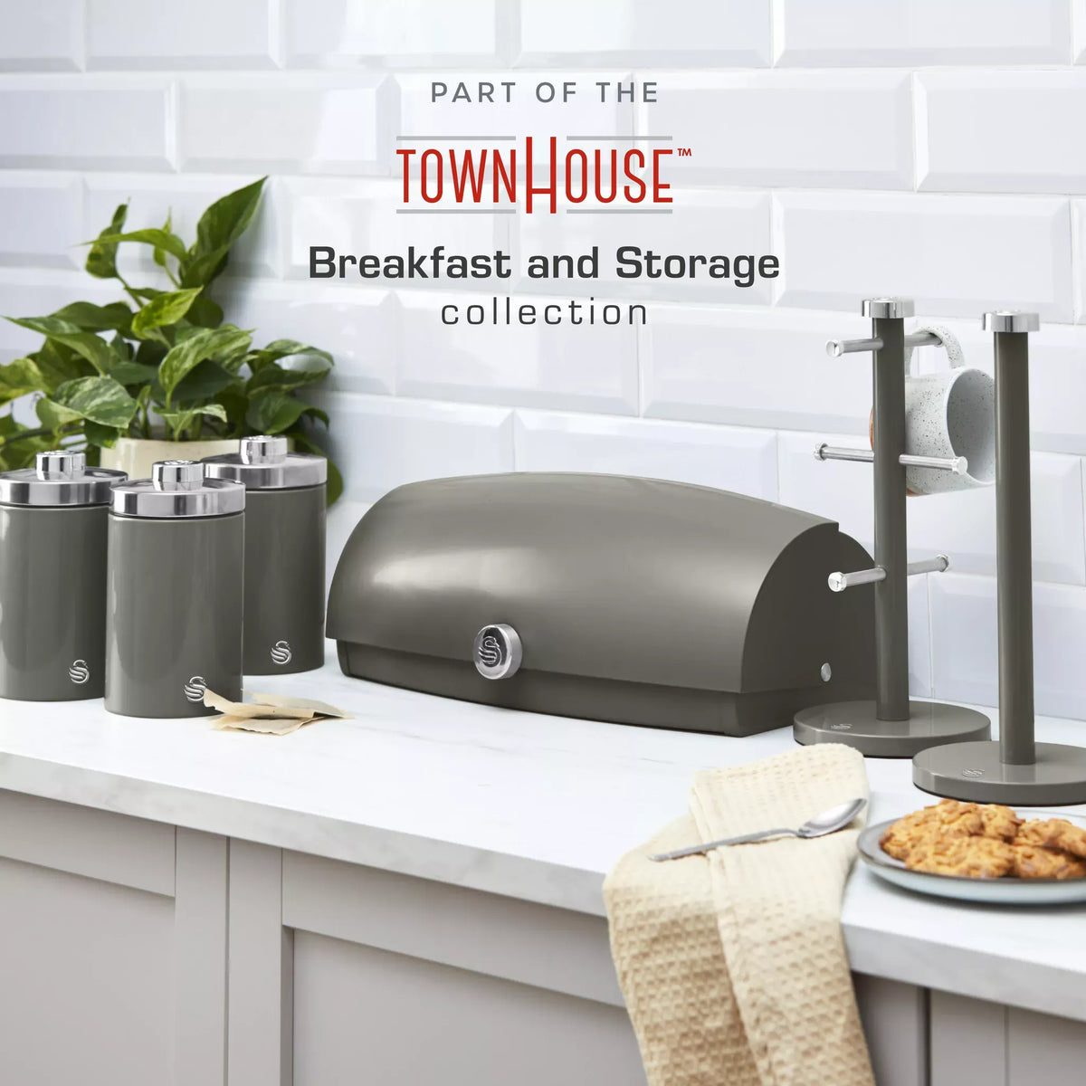 Swan Swan Townhouse Bread Bin, Canisters, Towel Pole & Mug Tree Set (Graphite)