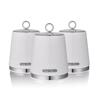 Swan Swan Elegance Kettle, 4 Slice Toaster, Bread Bin, Canisters, Towel Pole & Mug Tree Set (White)