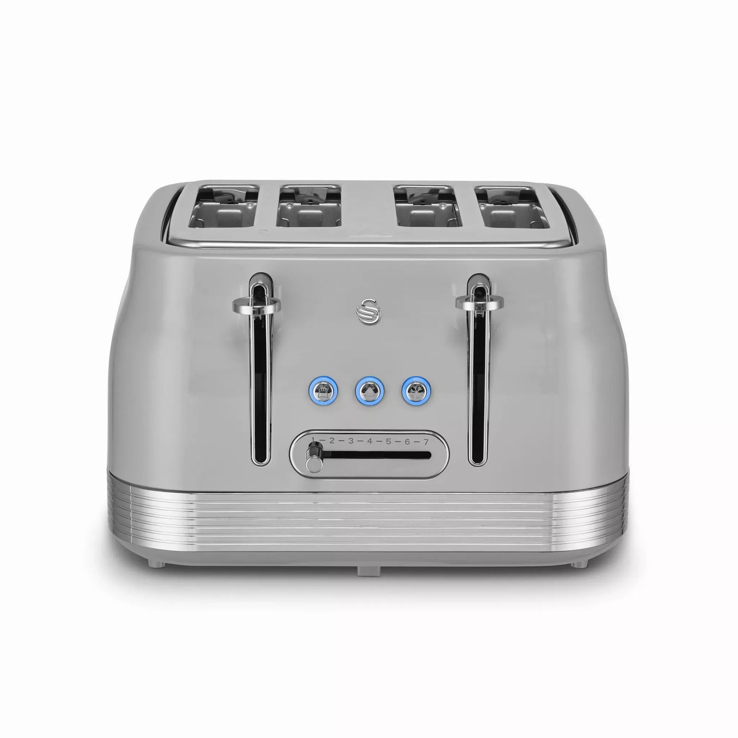 Swan Retro Pyramid Kettle, 4 Slice Toaster, Bread Bin, Canisters & Towel Pole Kitchen Set (Grey)