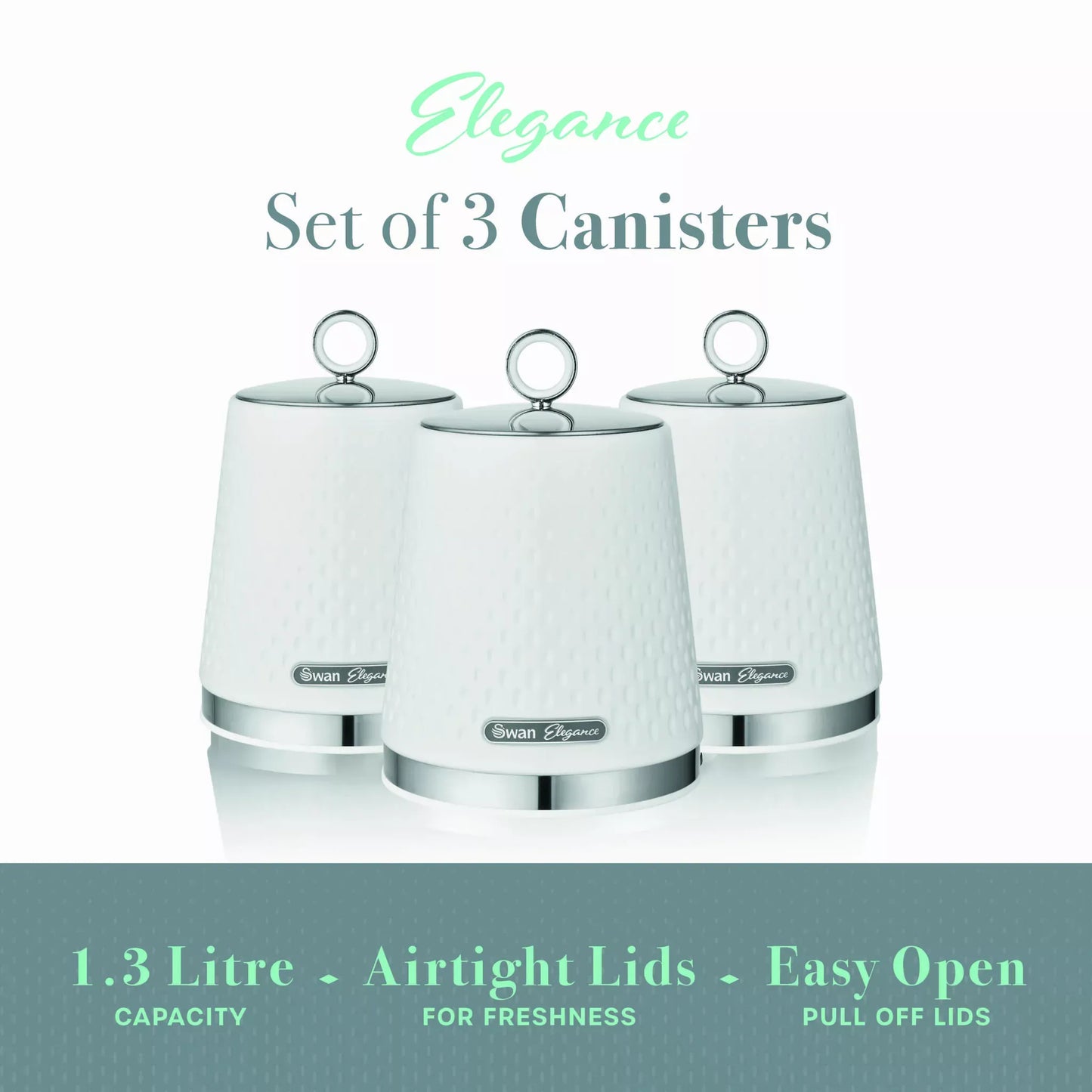 Swan Swan Elegance Kettle, 4 Slice Toaster, Bread Bin, Canisters, Towel Pole & Mug Tree Set (White)