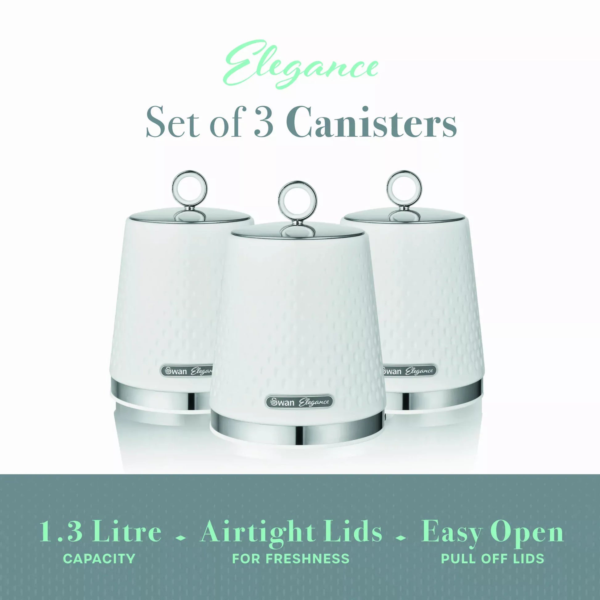 Swan Swan Elegance Kettle, 4 Slice Toaster, Bread Bin, Canisters, Towel Pole & Mug Tree Set (White)