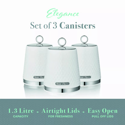 Swan Swan Elegance Kettle, 4 Slice Toaster, Bread Bin, Canisters, Towel Pole & Mug Tree Set (White)