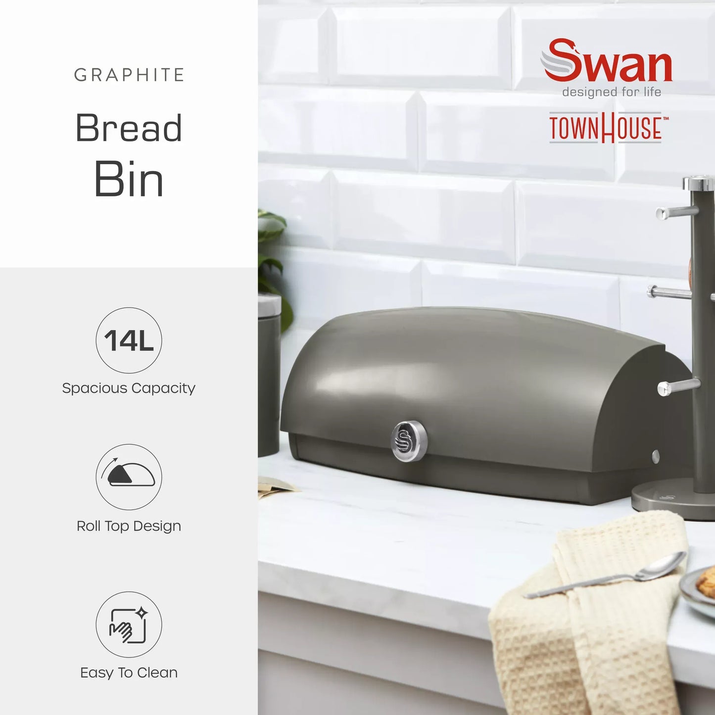 Swan Swan Townhouse Bread Bin, Canisters, Towel Pole & Mug Tree Set (Graphite)