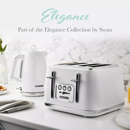 Swan Swan Elegance Kettle, 4 Slice Toaster, Bread Bin, Canisters, Towel Pole & Mug Tree Set (White)