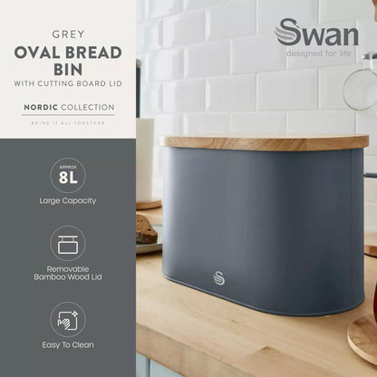 Swan Swan Nordic Kettle, 2 Slice Toaster, Bread Bin & Canisters Kitchen Set (Grey)