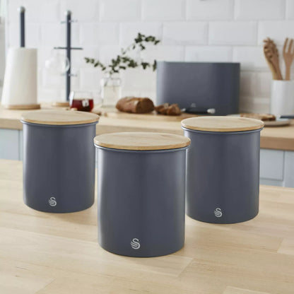 Swan Swan Nordic Kettle, 2 Slice Toaster, Bread Bin & Canisters Kitchen Set (Grey)