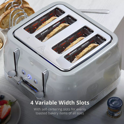 Swan Retro Pyramid Kettle, 4 Slice Toaster, Bread Bin, Canisters & Towel Pole Kitchen Set (Grey)