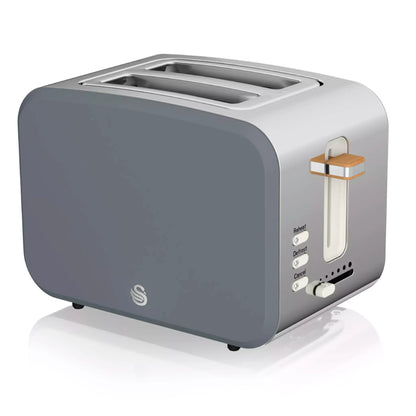 Swan Swan Nordic Kettle, 2 Slice Toaster, Bread Bin & Canisters Kitchen Set (Grey)