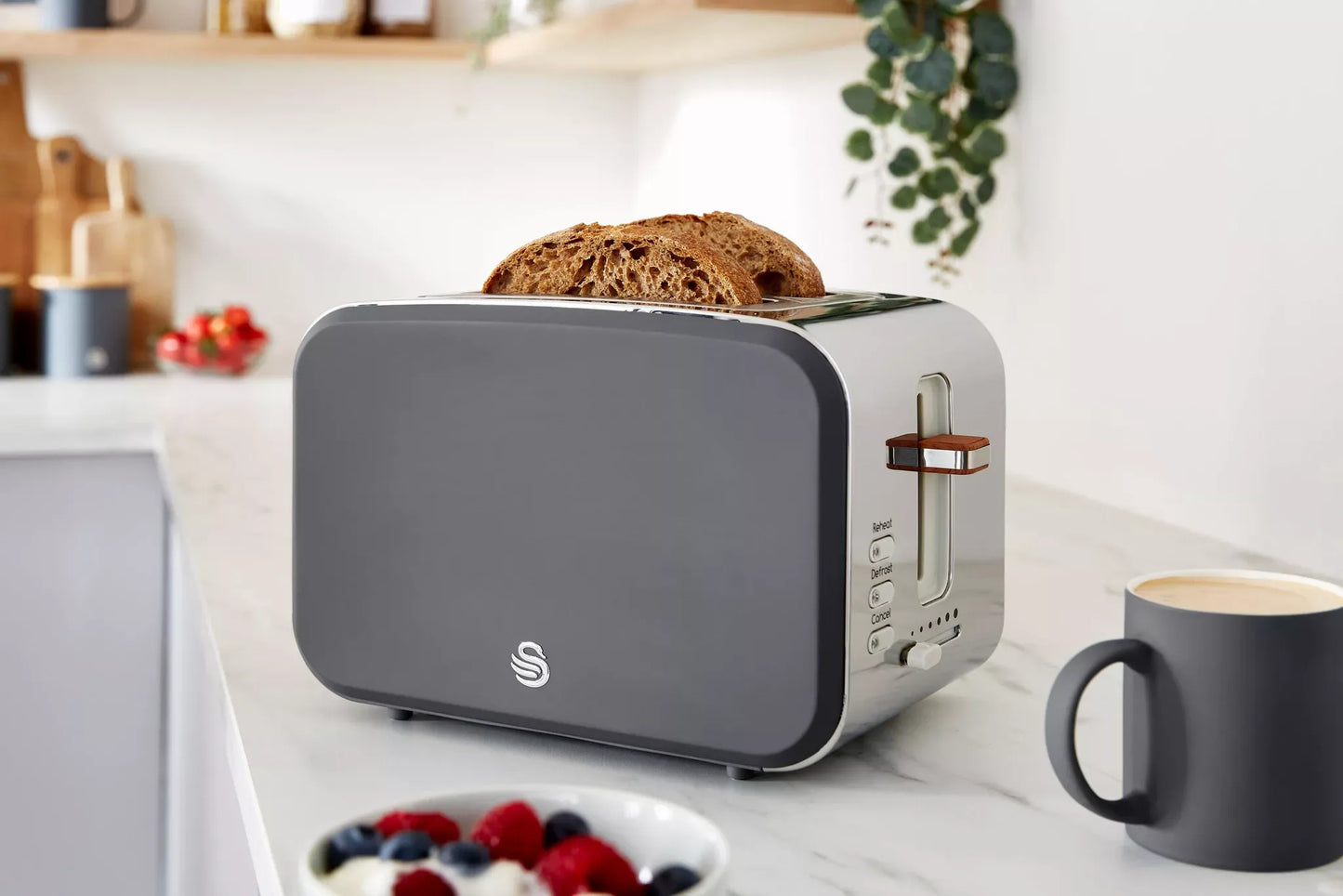 Swan Swan Nordic Kettle, 2 Slice Toaster, Bread Bin & Canisters Kitchen Set (Grey)