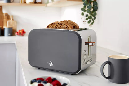 Swan Swan Nordic Kettle, 2 Slice Toaster, Bread Bin & Canisters Kitchen Set (Grey)