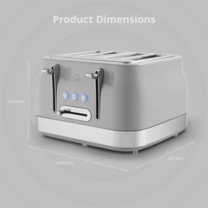 Swan Retro Pyramid Kettle, 4 Slice Toaster, Bread Bin, Canisters & Towel Pole Kitchen Set (Grey)