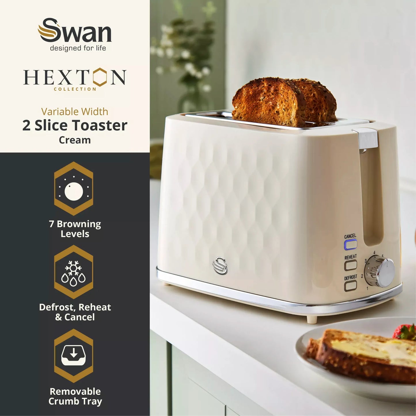 Swan Swan Hexton Kettle & 2 Slice Toaster Kitchen Set (Cream)