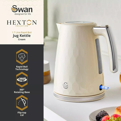 Swan Swan Hexton Kettle & 2 Slice Toaster Kitchen Set (Cream)