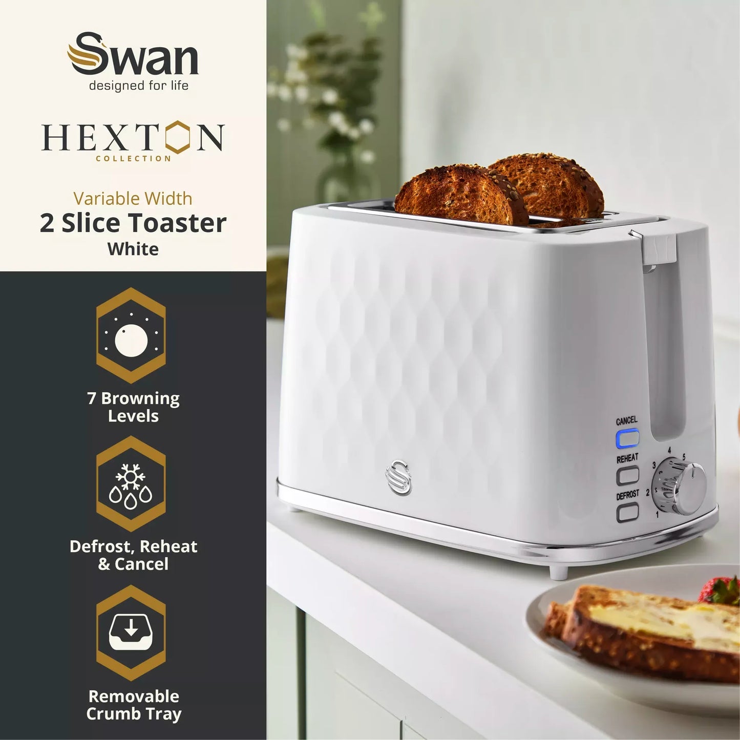 Swan Swan Hexton Kettle & 2 Slice Toaster Kitchen Set (White)