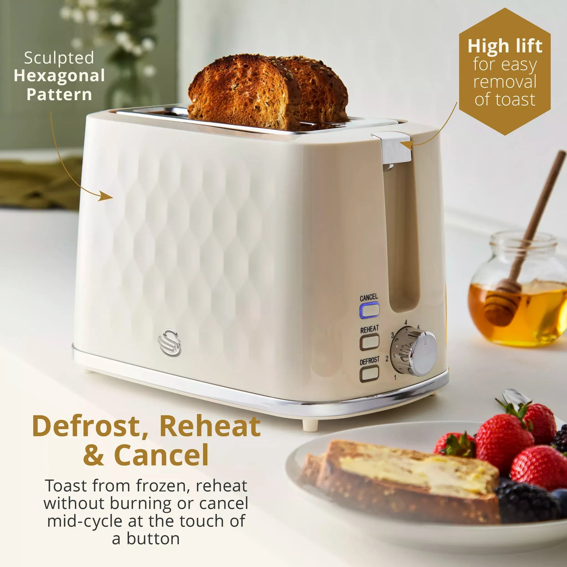 Swan Swan Hexton Kettle & 2 Slice Toaster Kitchen Set (Cream)