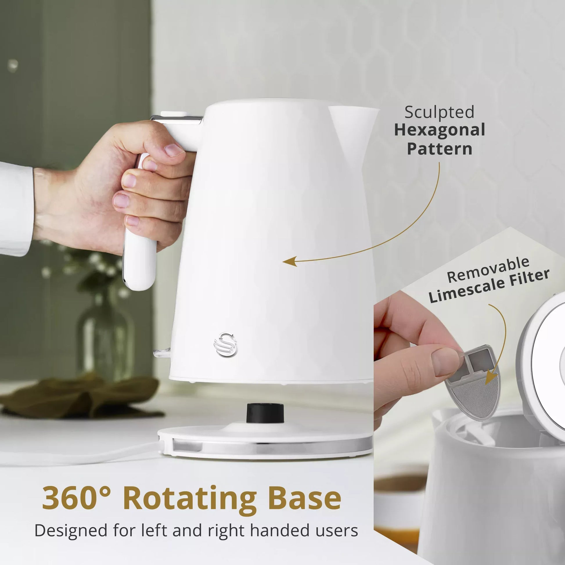 Swan Swan Hexton Kettle & 2 Slice Toaster Kitchen Set (White)