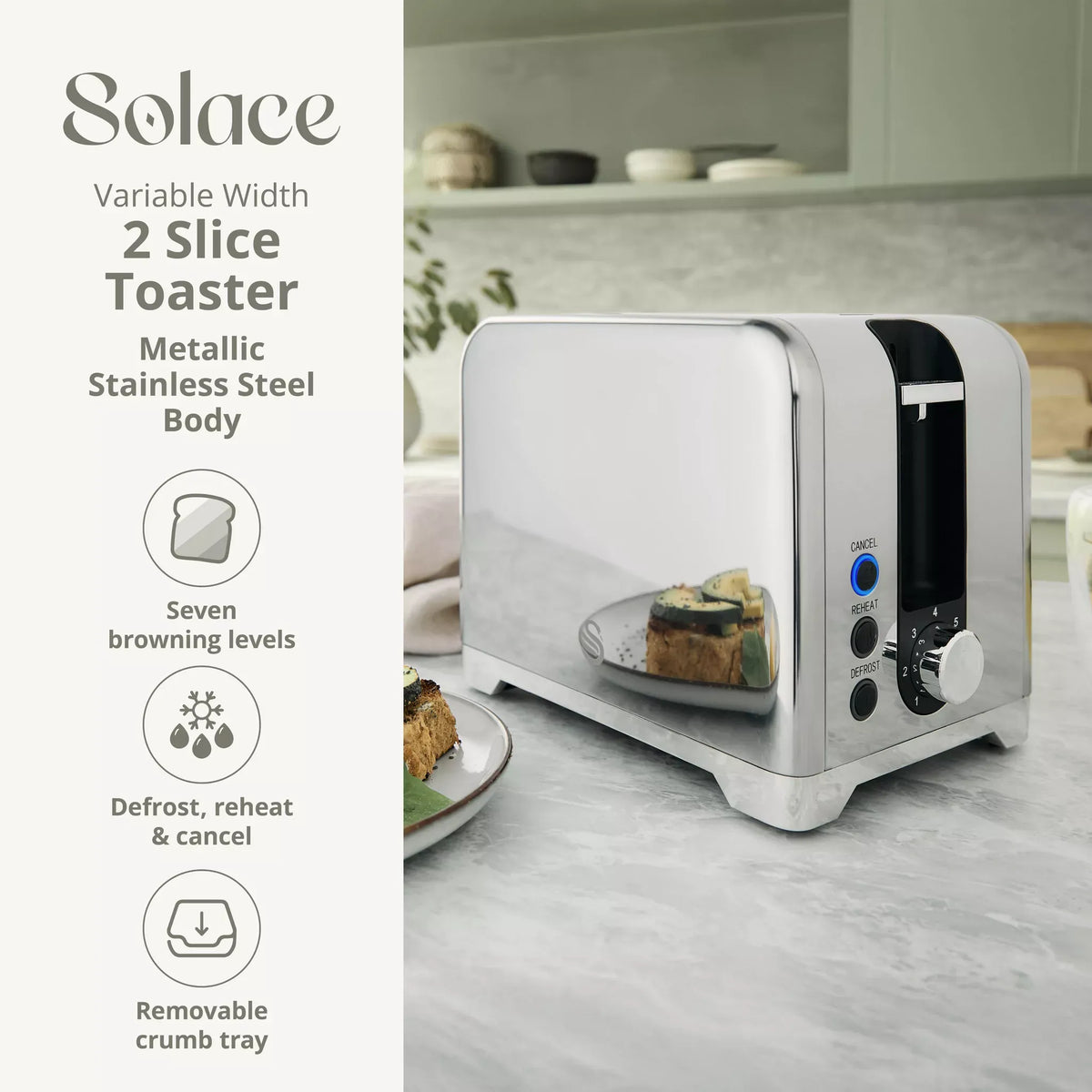 Swan Swan Solace Jug Kettle & 2 Slice Toaster Kitchen Set (Silver Stainless Steel)