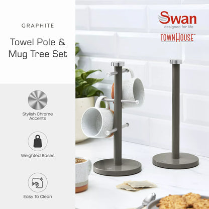 Swan Swan Townhouse Bread Bin, Canisters, Towel Pole & Mug Tree Set (Graphite)