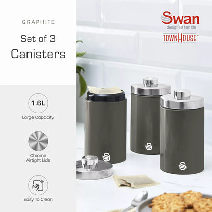 Swan Swan Townhouse Bread Bin, Canisters, Towel Pole & Mug Tree Set (Graphite)