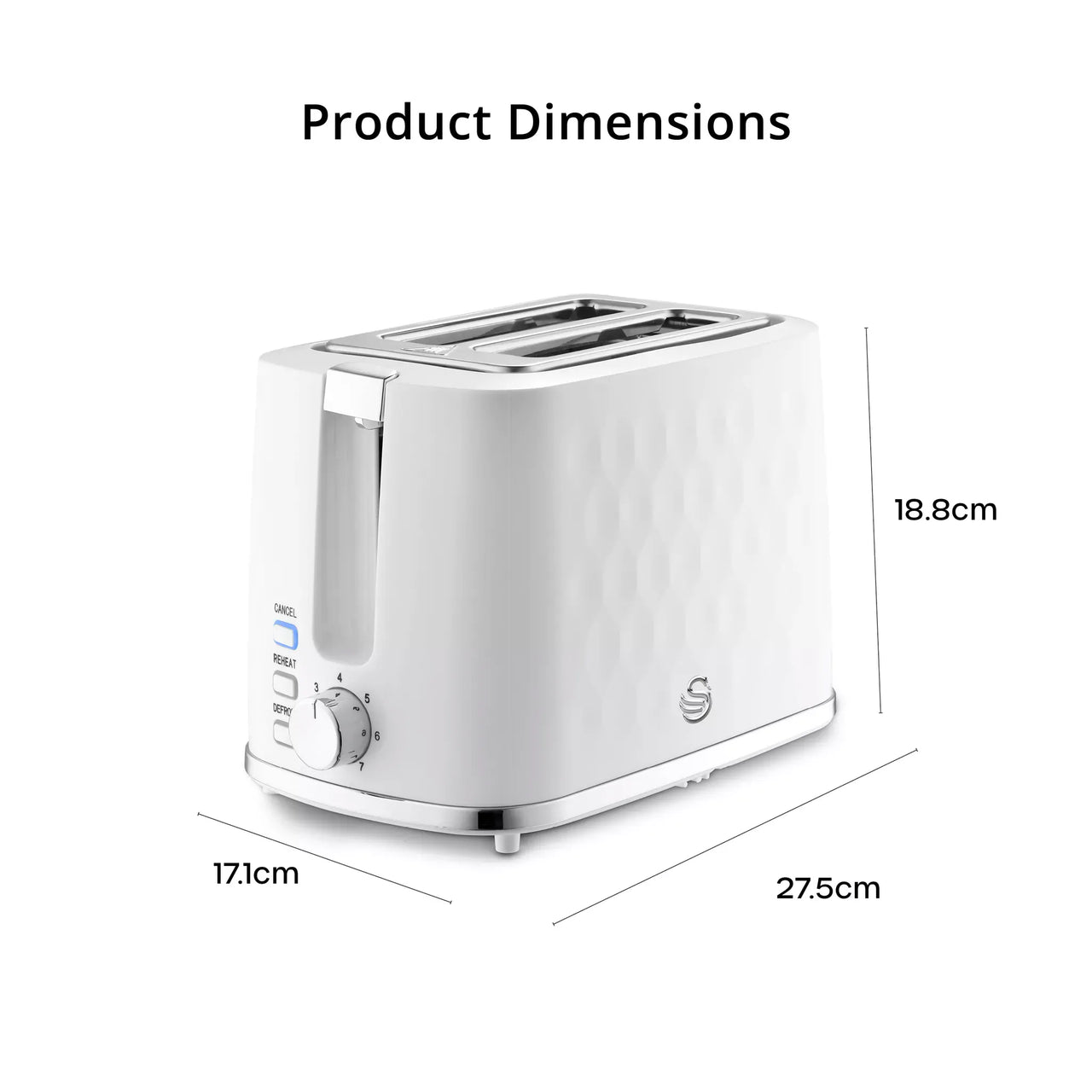 White Swan Hexton 2-slice toaster base with control knob and side panel