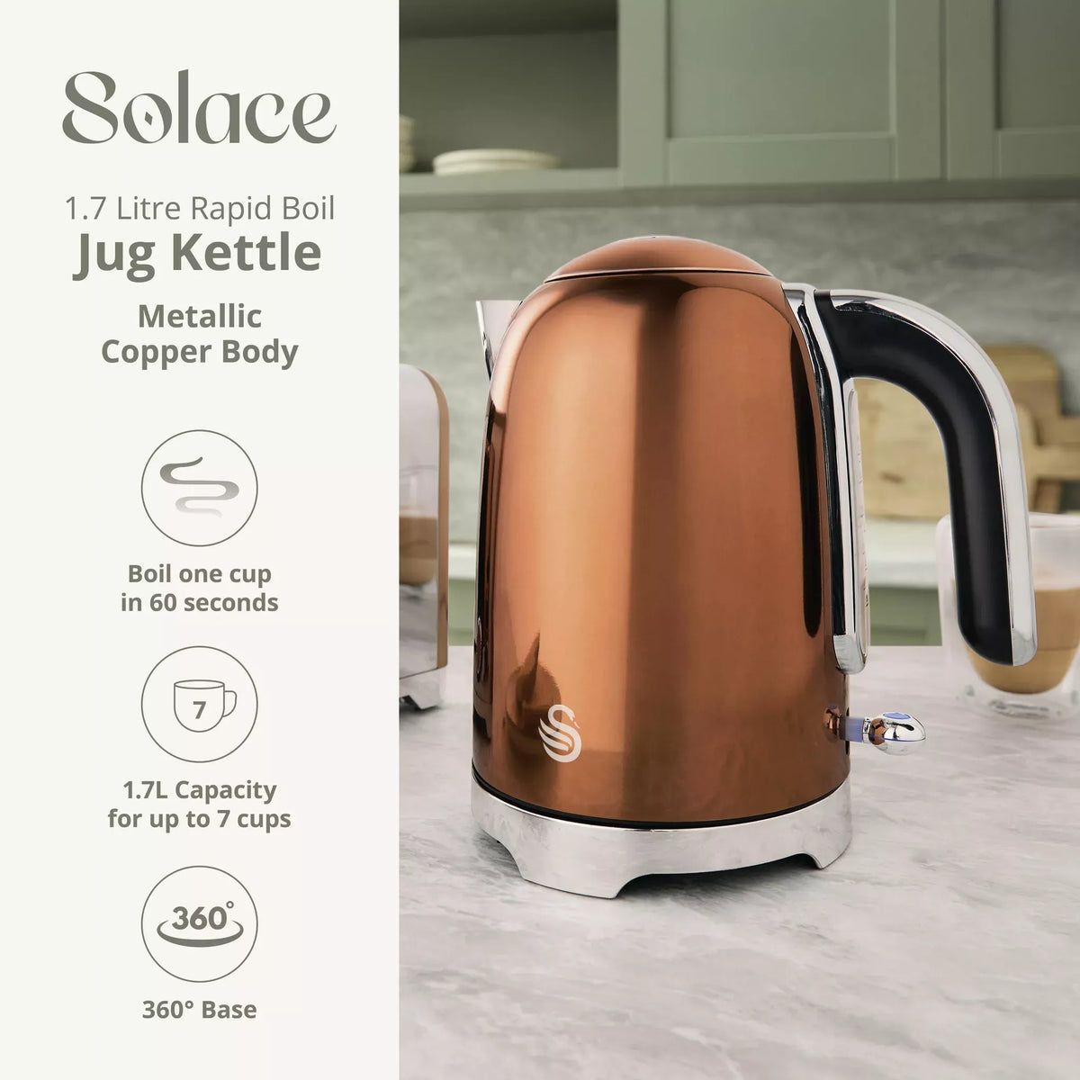 Swan Swan Solace Jug Kettle & 2 Slice Toaster Kitchen Set (Copper)