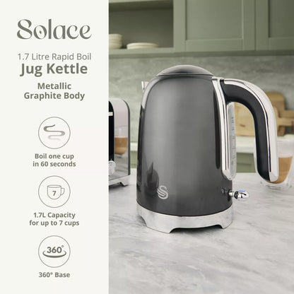 Swan Swan Solace Jug Kettle & 2 Slice Toaster Kitchen Set (Graphite)