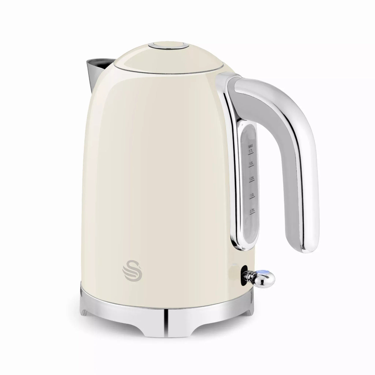 Cream electric kettle with curved handle and stainless spout