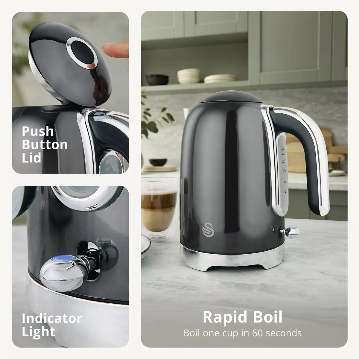Swan Swan Solace Jug Kettle & 2 Slice Toaster Kitchen Set (Graphite)