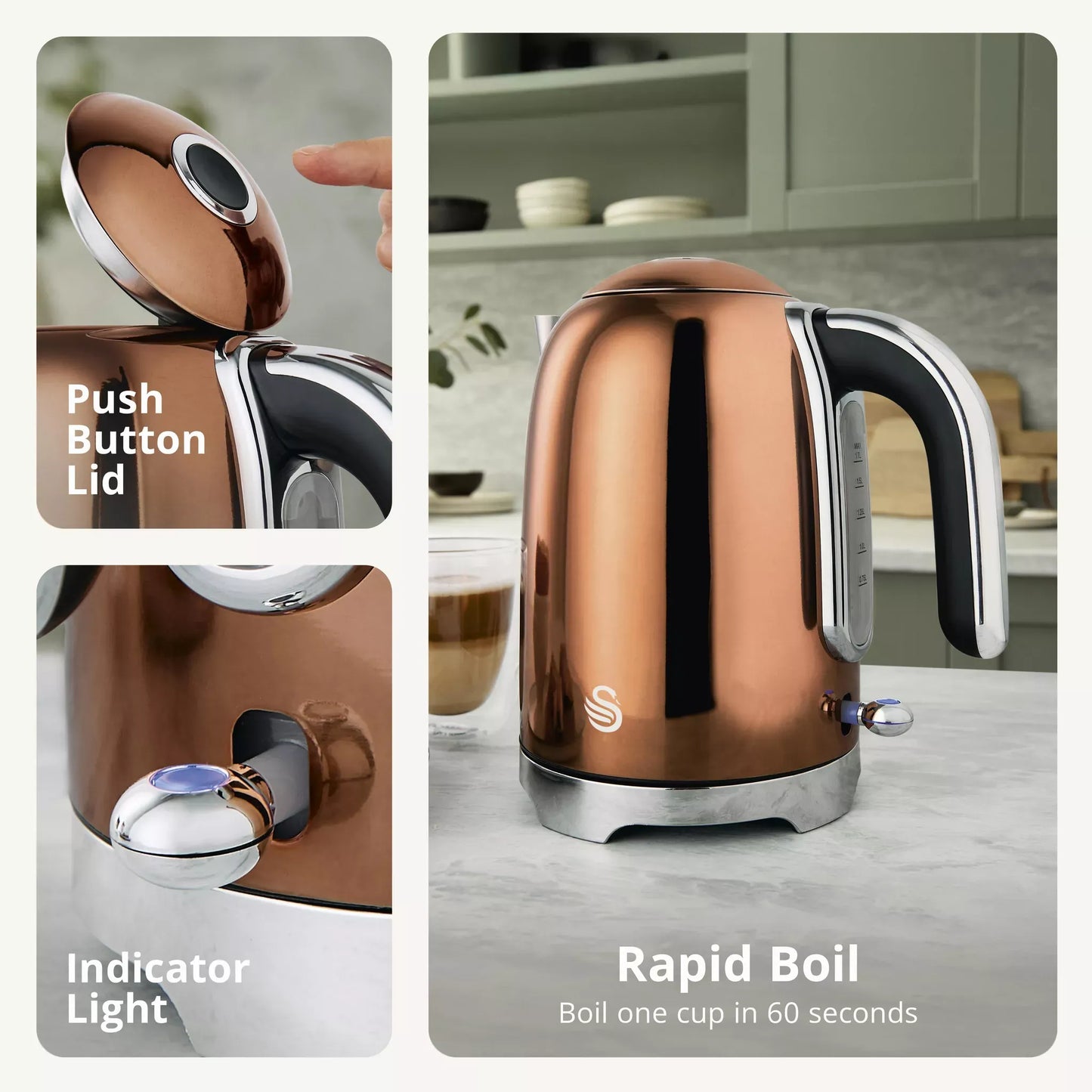 Swan Swan Solace Jug Kettle & 2 Slice Toaster Kitchen Set (Copper)