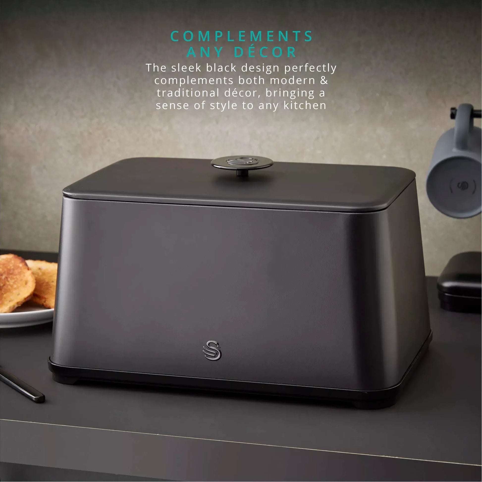 Swan Swan Stealth Bread Bin & Canisters Kitchen Storage Set (Matt Black)