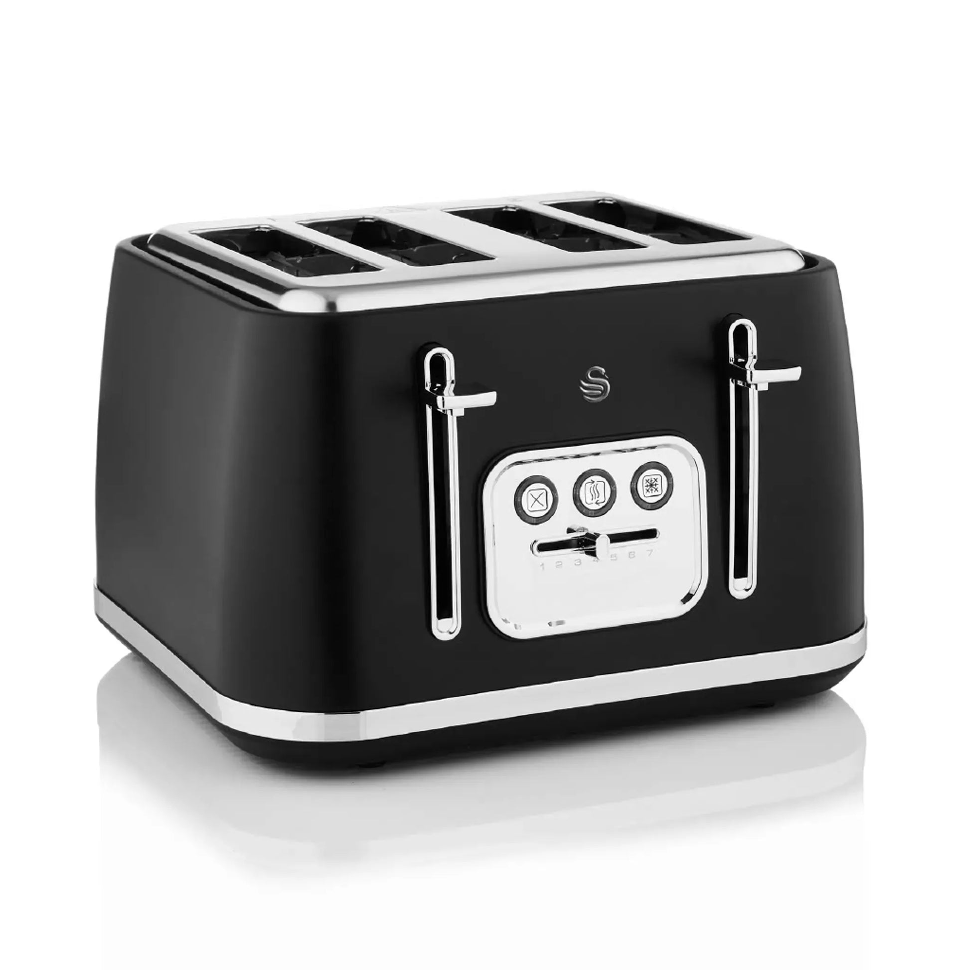 Swan Swan Serenity Kettle, 4 Slice Toaster, Bread Bin & Canisters Kitchen Set (Black)