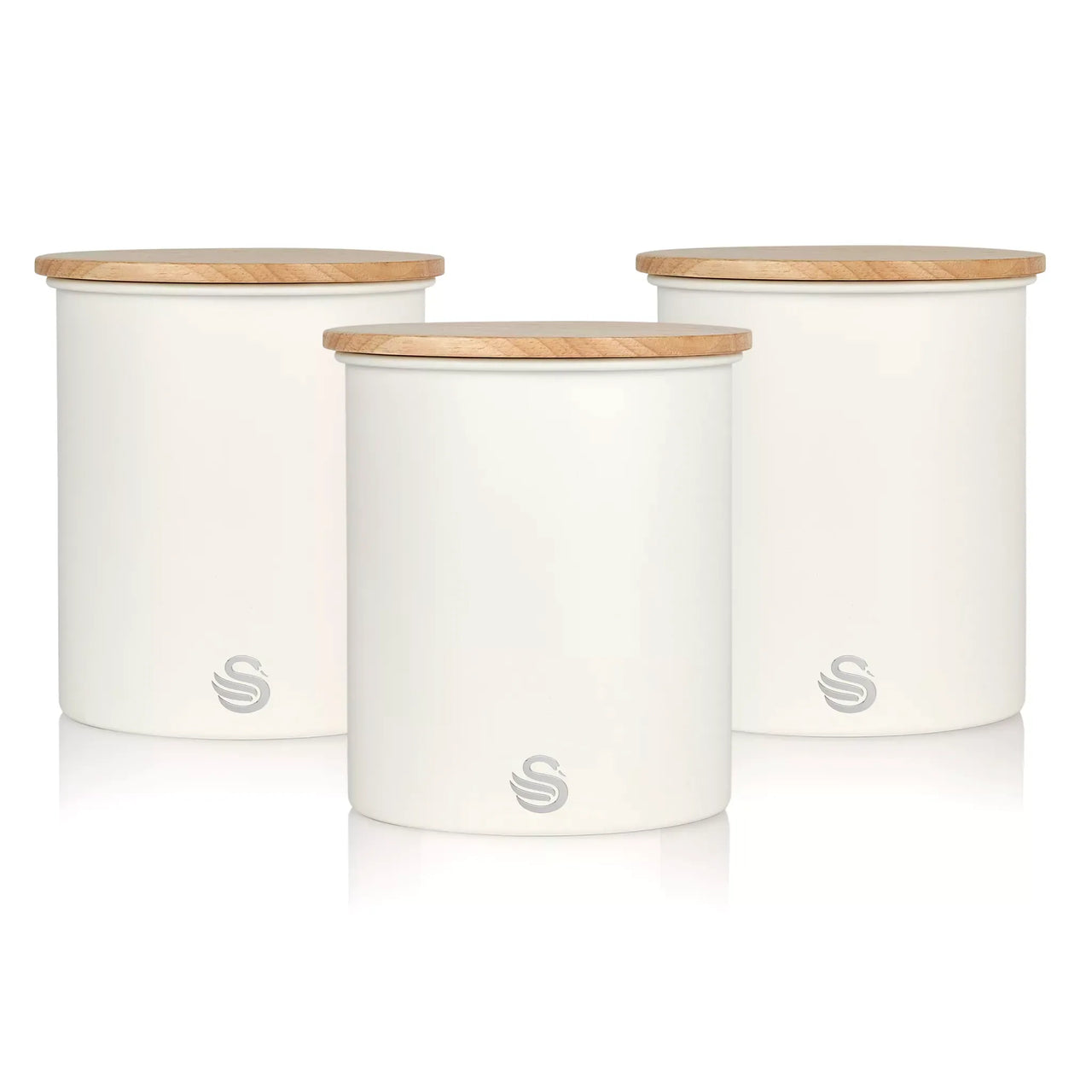 Swan Nordic Kettle, 2 Slice Toaster, Bread Bin, Canisters & Towel Pole Set (White)