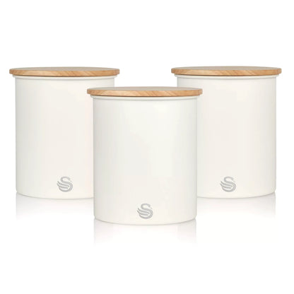 Swan Swan Nordic Kettle, 2 Slice Toaster, Bread Bin & Canisters Kitchen Set (Cotton White)